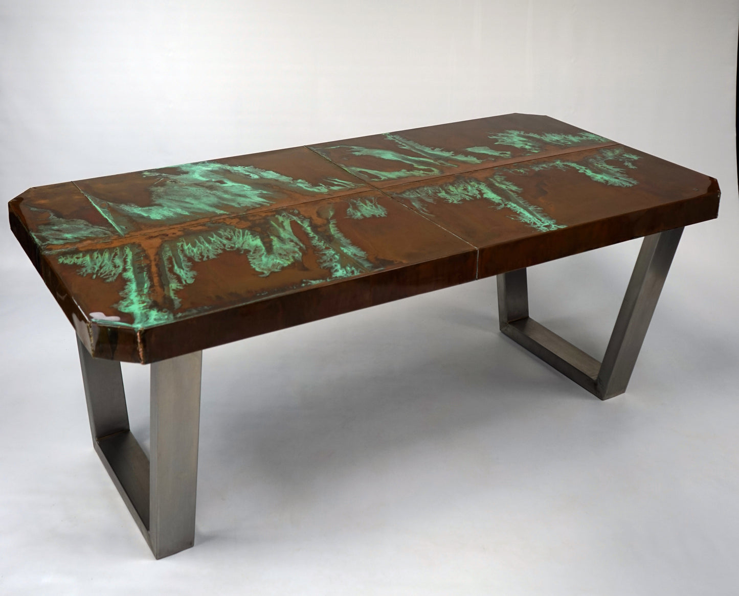 Reclaimed Copper Dining Table with Stainless Steel Legs