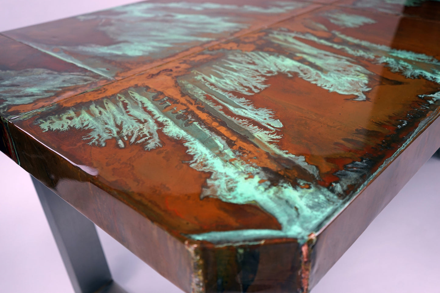 Reclaimed Copper Dining Table with Stainless Steel Legs