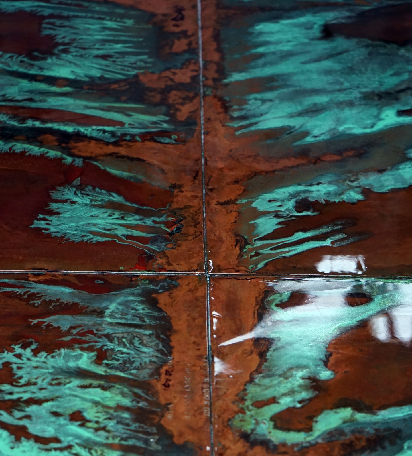 Reclaimed Copper Dining Table with Stainless Steel Legs