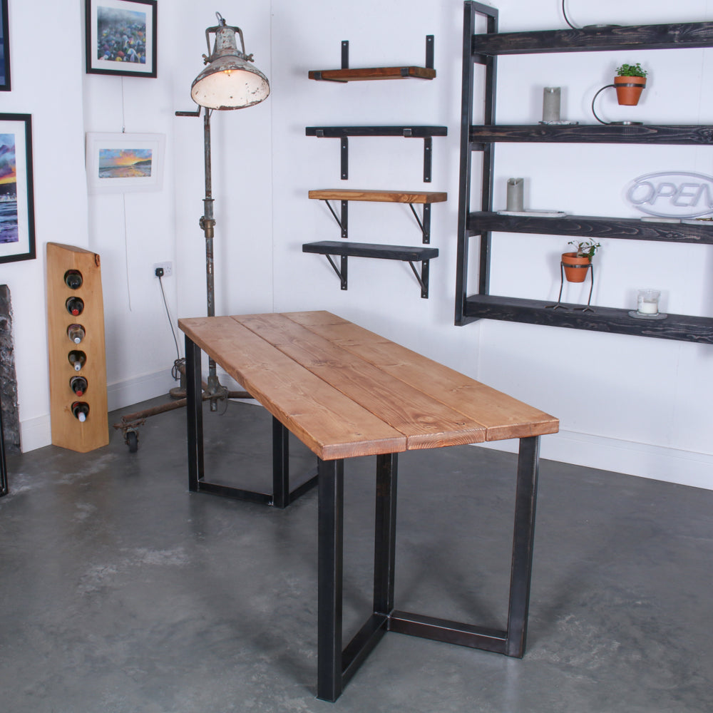 Extra Chunky 3 board solid wood dining table featuring 'Chunk Three' legs in rustic industrial room