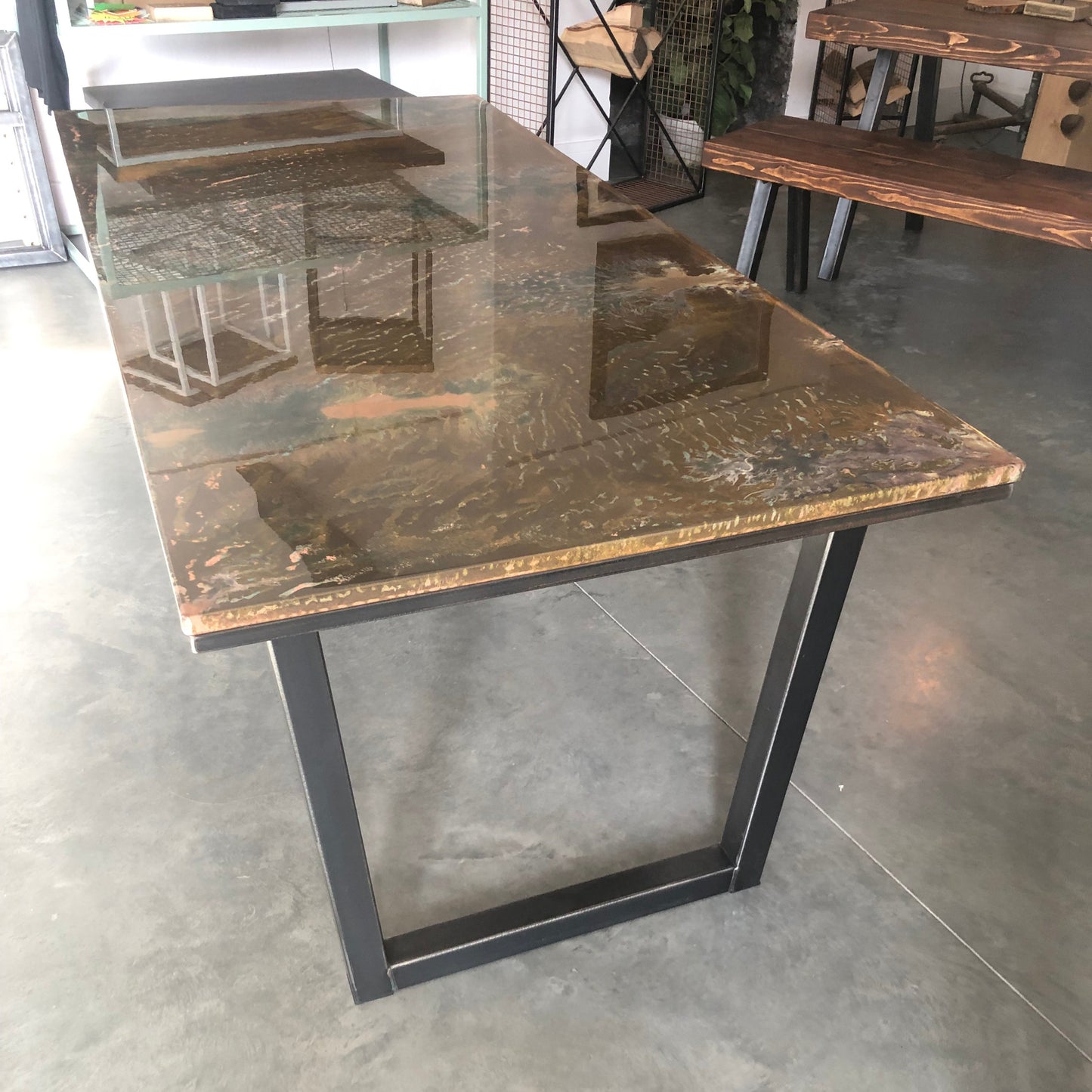 Bespoke Copper Premium Chunk Dining Tables Handmade Rustic Industrial Furniture Swansea Abertawe Top View