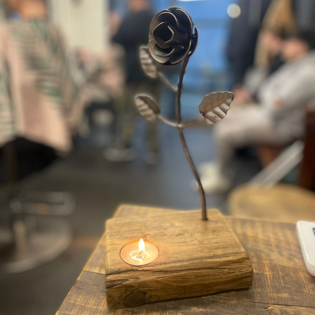 Ornamental Rose and Wooden Tealight Candle Display