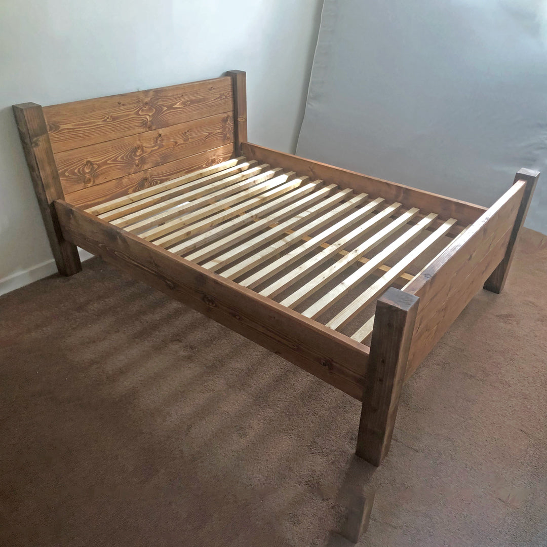 Handmade Rustic Industrial Raised Platform Bed Frames