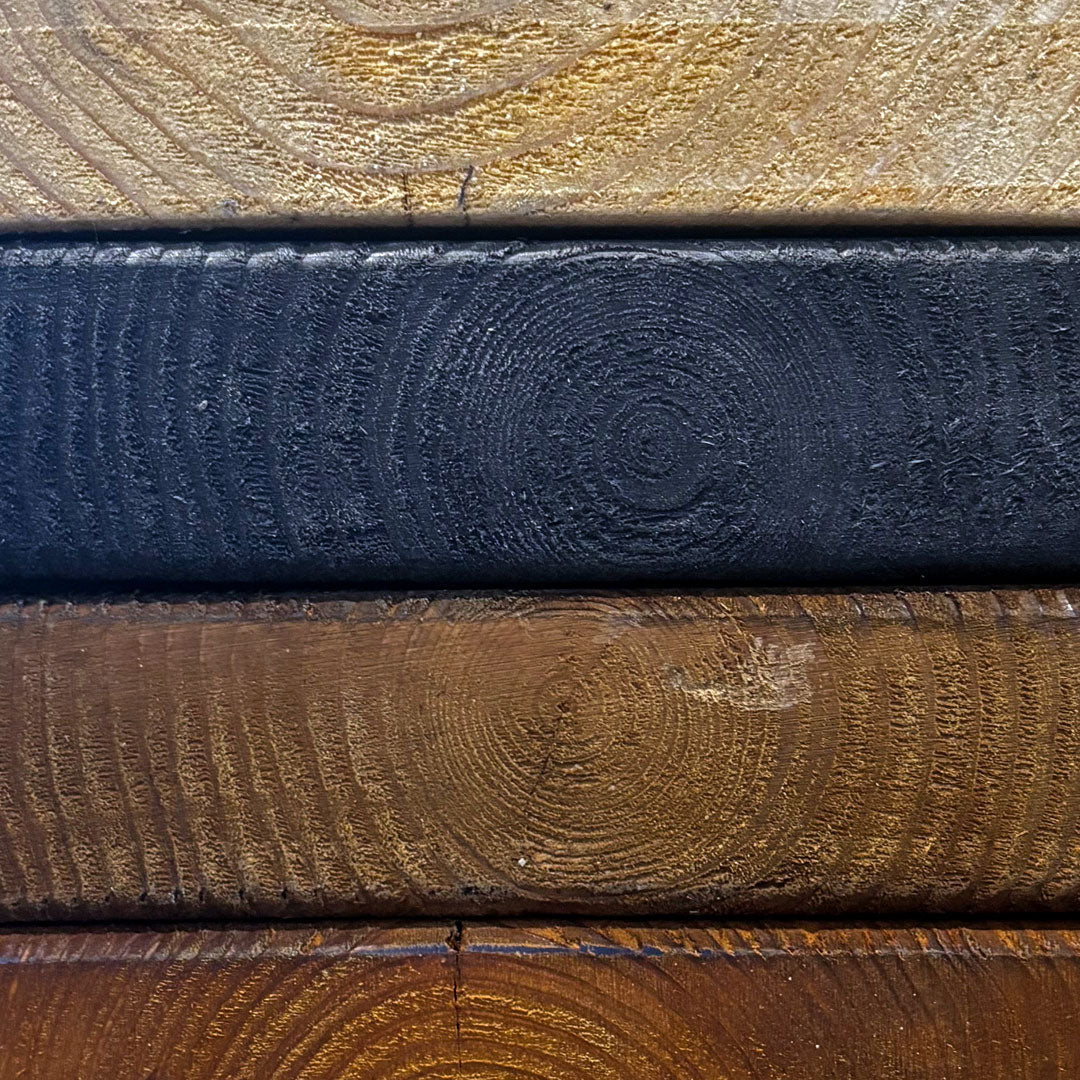 Example of a selection of our wood stains that are available on Chunk Monkey's rustic industrial furniture