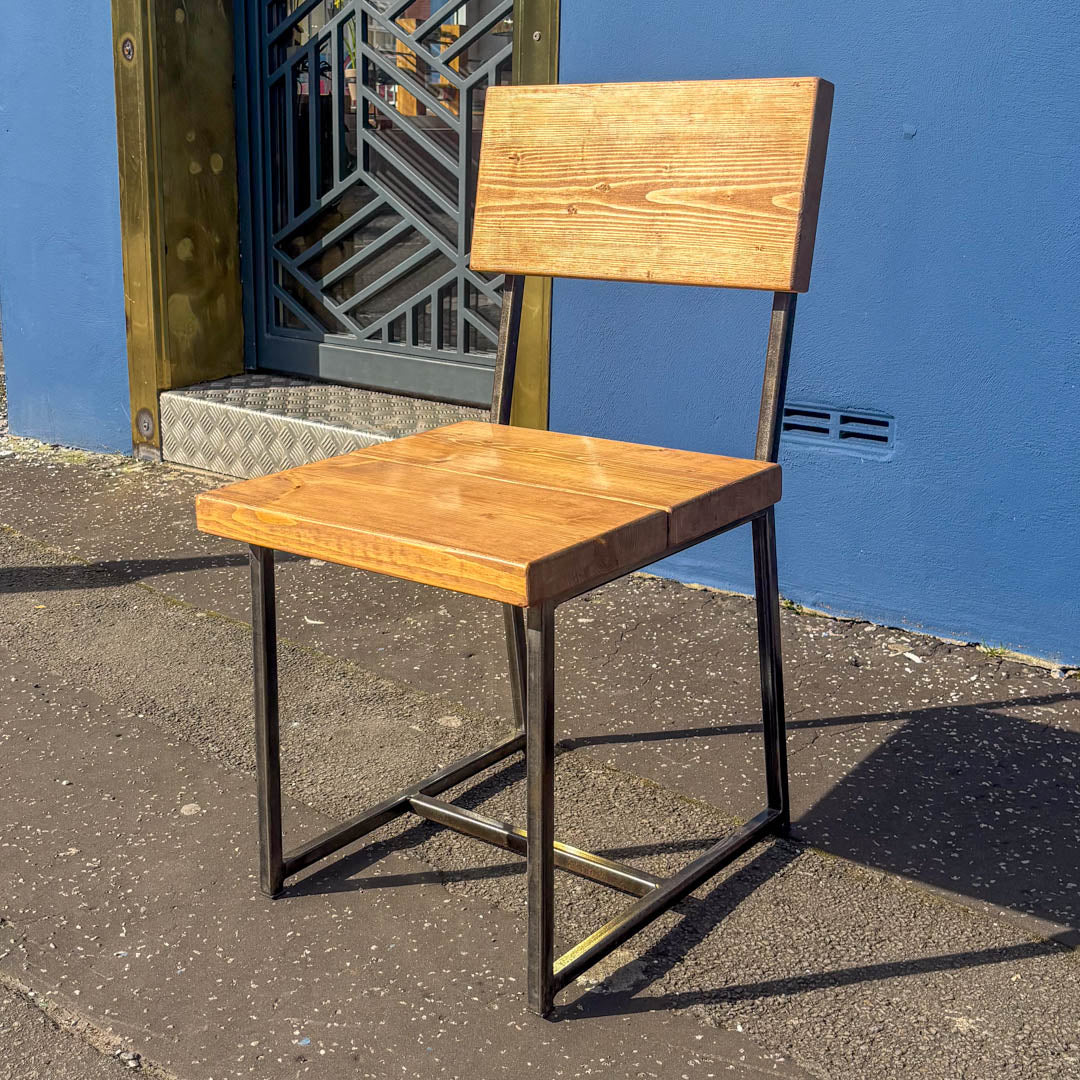 Extra Chunky Chair Light Oak Brushed Steel Swansea Handmade Furniture Rustic Industrial