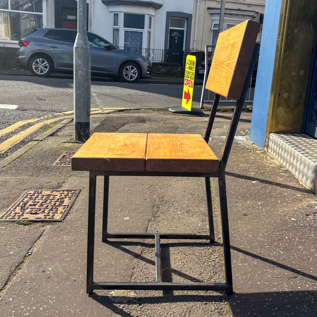 Extra Chunky Chair Light Oak Brushed Steel Swansea Handmade Furniture Rustic Industrial Side View