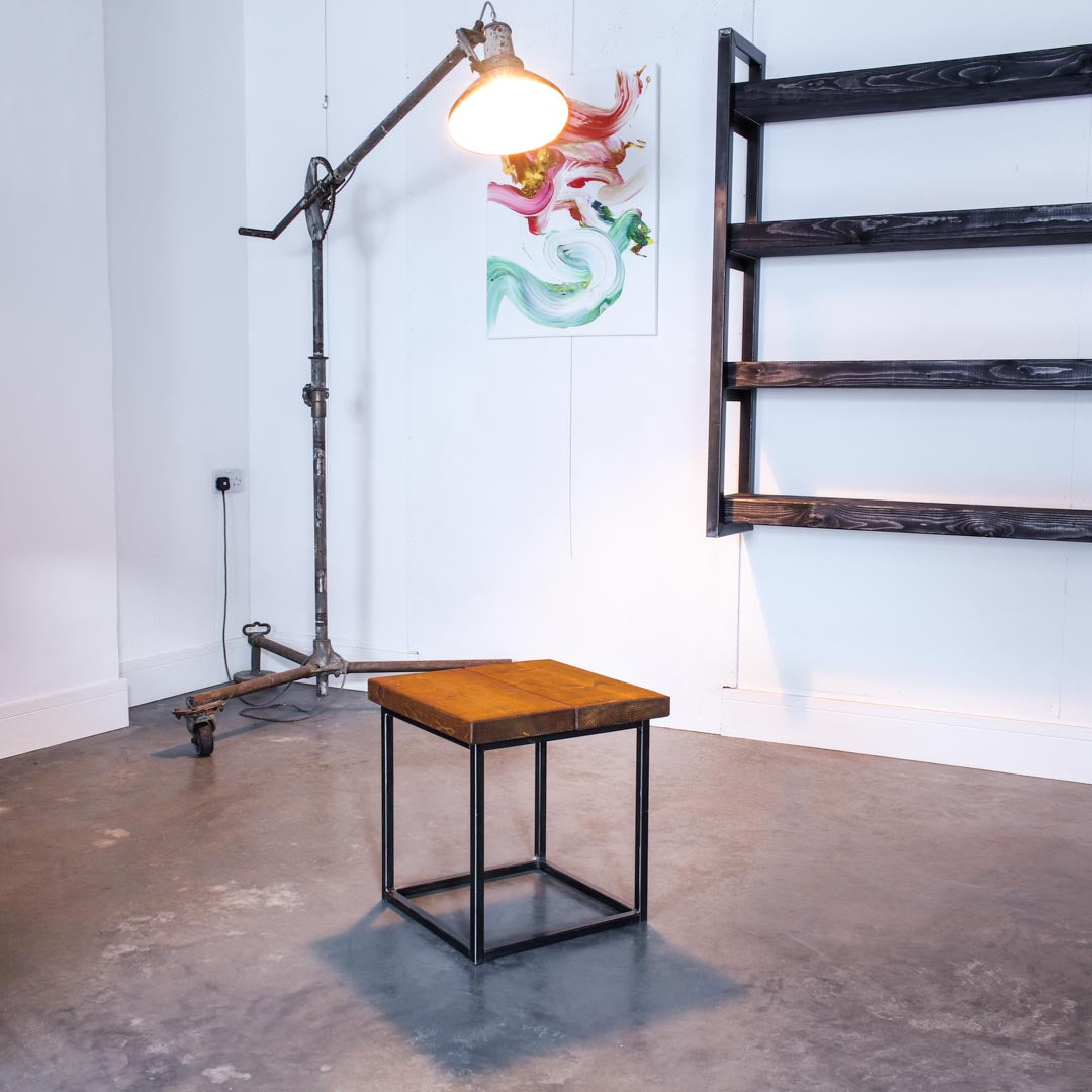 extra chunky handmade rustic industrial cube side table studio oak