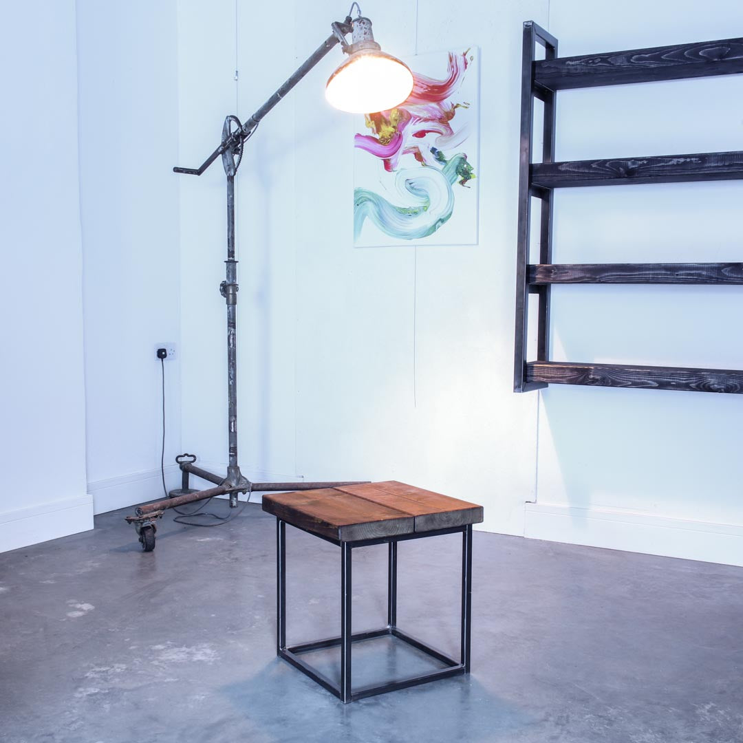 extra chunky handmade rustic industrial cube side table studio walnut