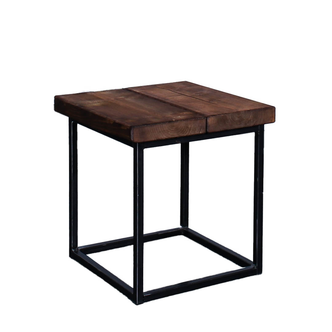 extra chunky handmade rustic industrial cube side table walnut