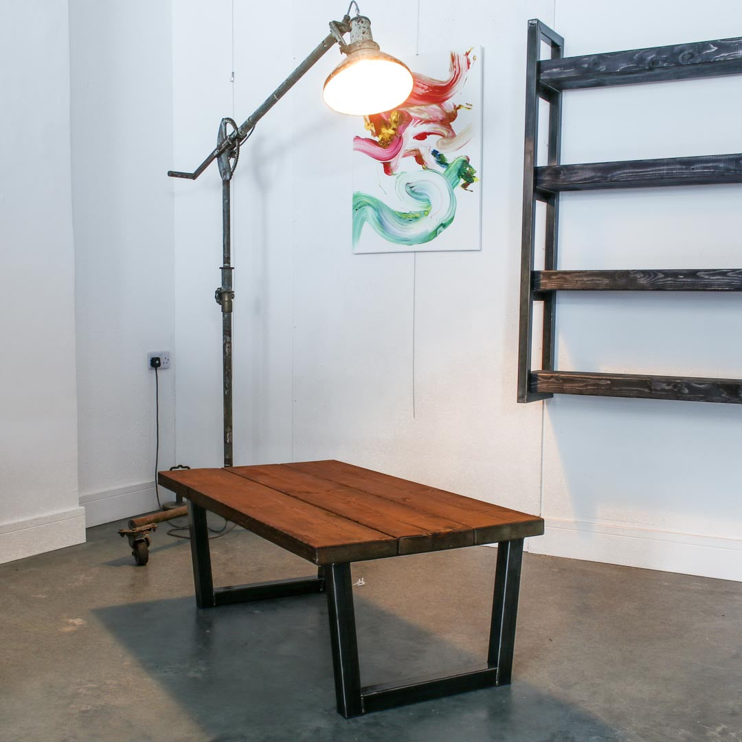 extra chunky rustic industrial coffee table chunk 1 3 board  studio lit walnut