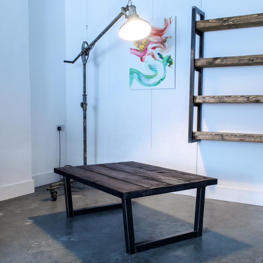 extra chunky rustic industrial coffee table chunk 1 4 board  studio lit charcoal