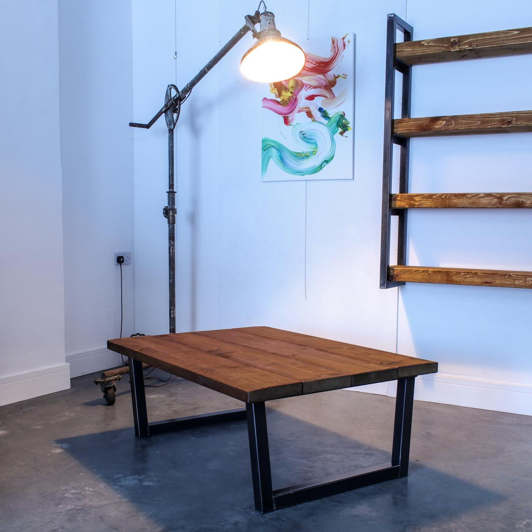 extra chunky rustic industrial coffee table chunk 1 4 board  studio lit walnut