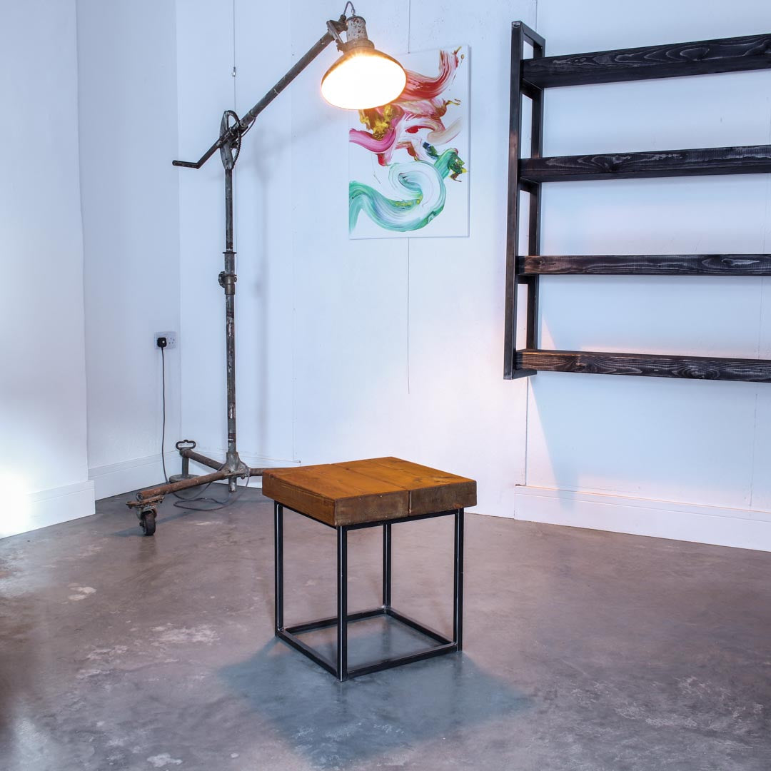extremely chunky handmade rustic industrial cube side table studio oak