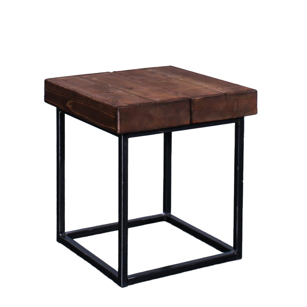 extremely chunky handmade rustic industrial cube side table walnut