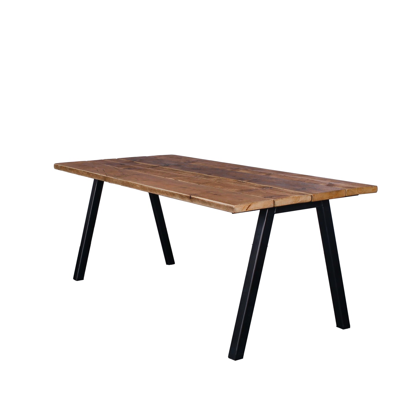 Reclaimed scaffold board table, natural oil stain, four boards wide, with Chunk Two legs, cut out