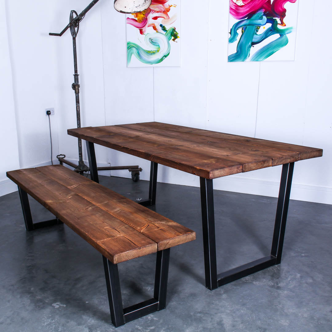 Extra chunky rustic industrial handmade dining table and bench