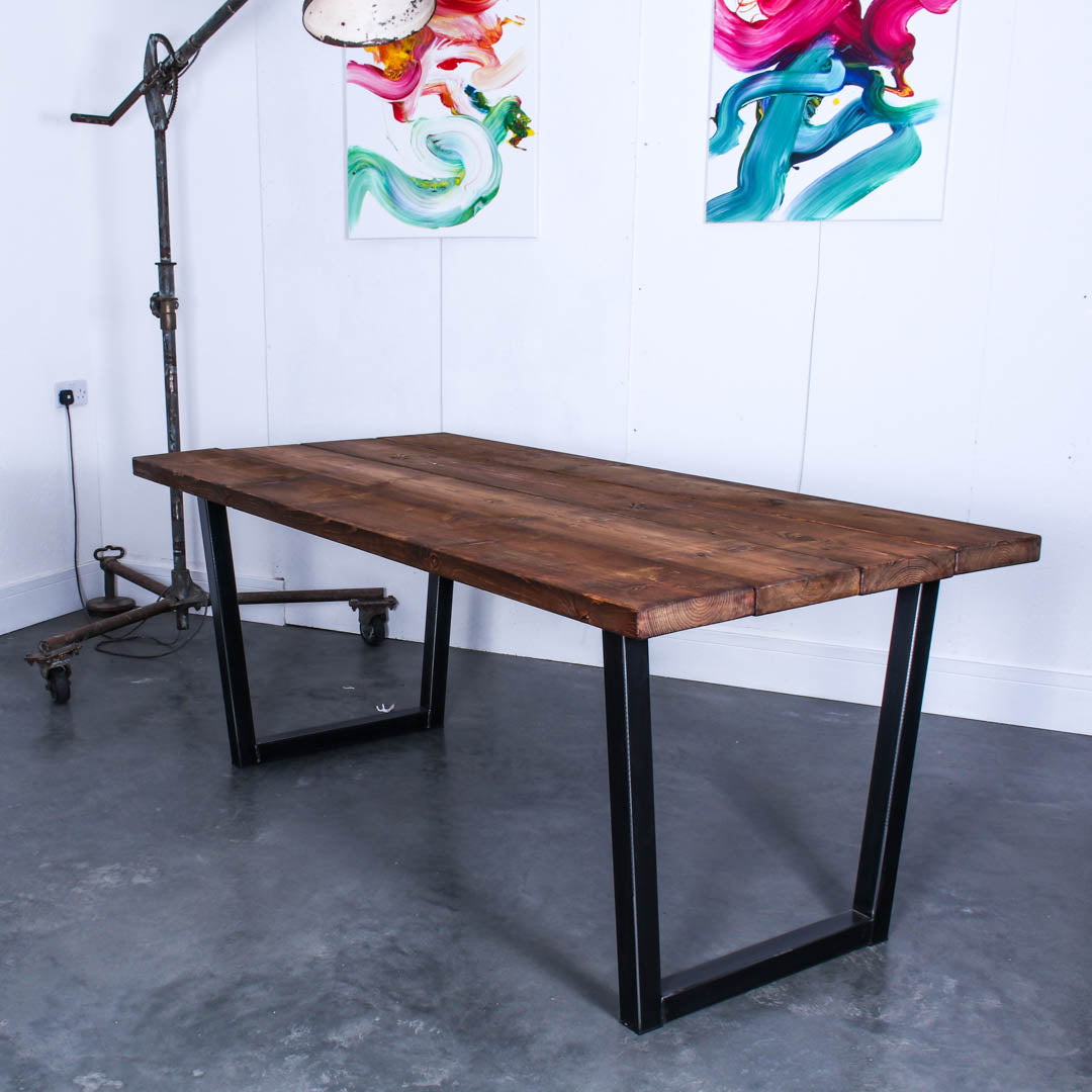 extra chunky rustic industrial handmade dining table walnut stain