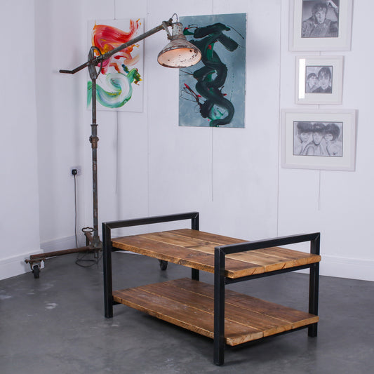 Rustic Industrial Reclaimed Scaffold Board Two Tier Coffee Table