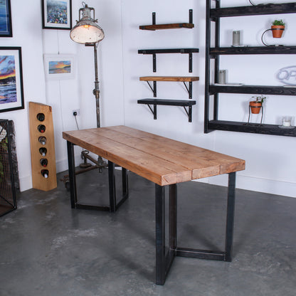 Extremely Chunky 3 board solid wood dining table featuring 'Chunk Three' legs in rustic industrial room