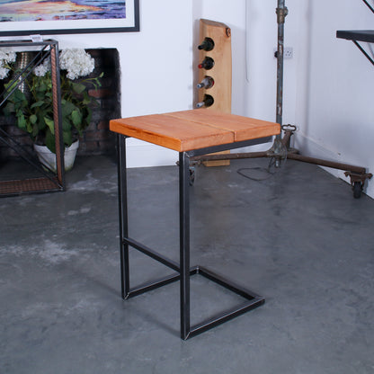Rustic industrial stool with footrest and Extra Chunky light oak seat on a high cantilever frame