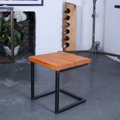 Rustic industrial stool with footrest and Extra Chunky light oak seat on a low cantilever frame