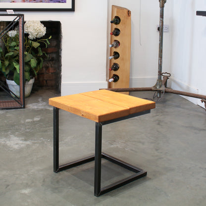 Rustic industrial stool with footrest and Extra Chunky light oak seat on a low cantilever frame
