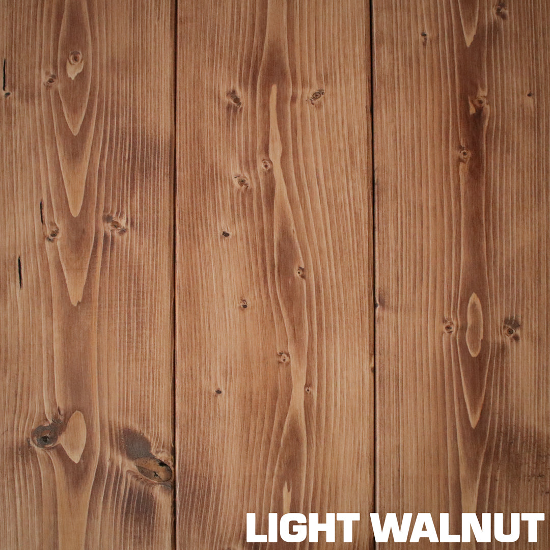 Example of light walnut stain made by Fiddes on chunky, durable timber in rustic industrial style