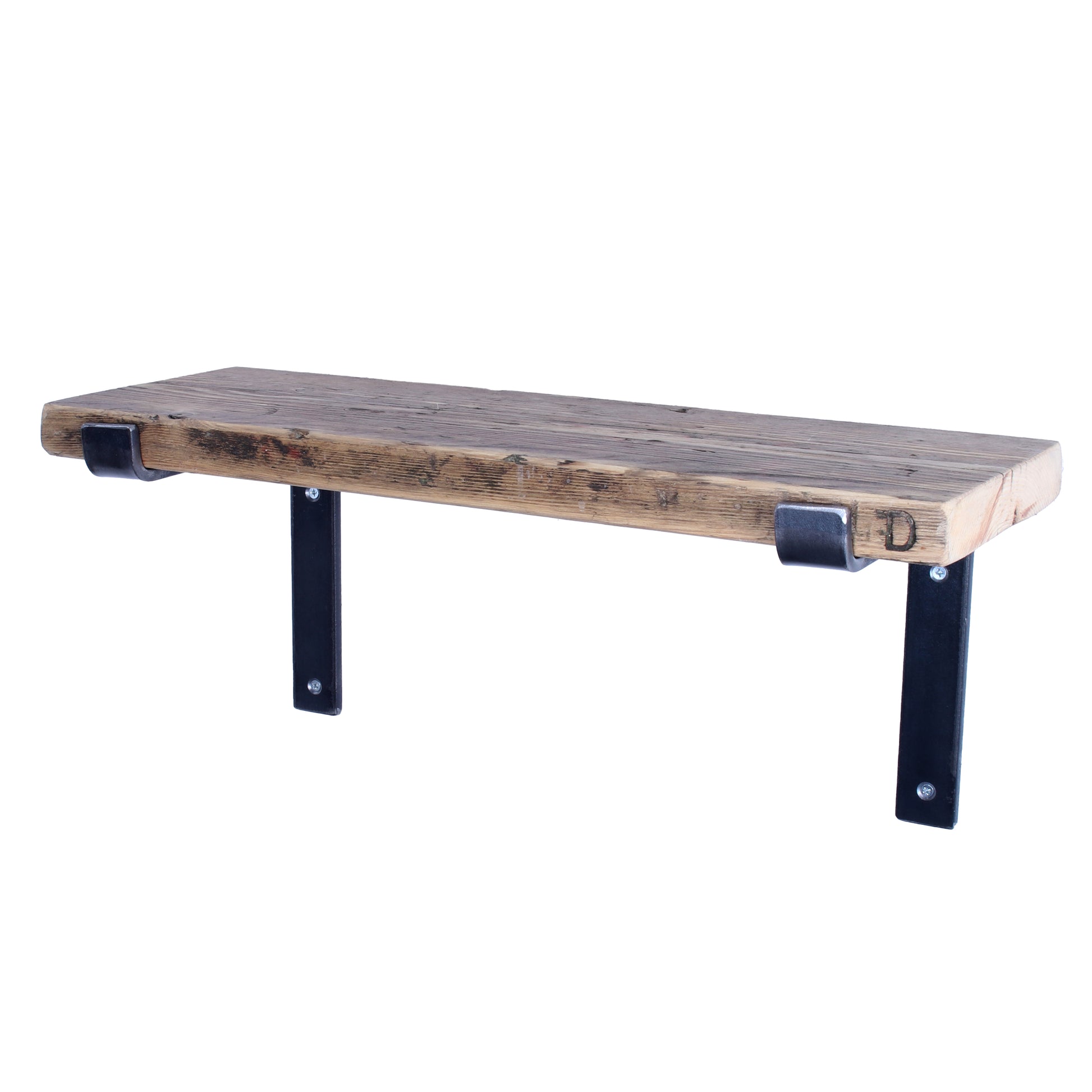 Reclaimed Scaffold Board Shelf with Down brackets clear oil