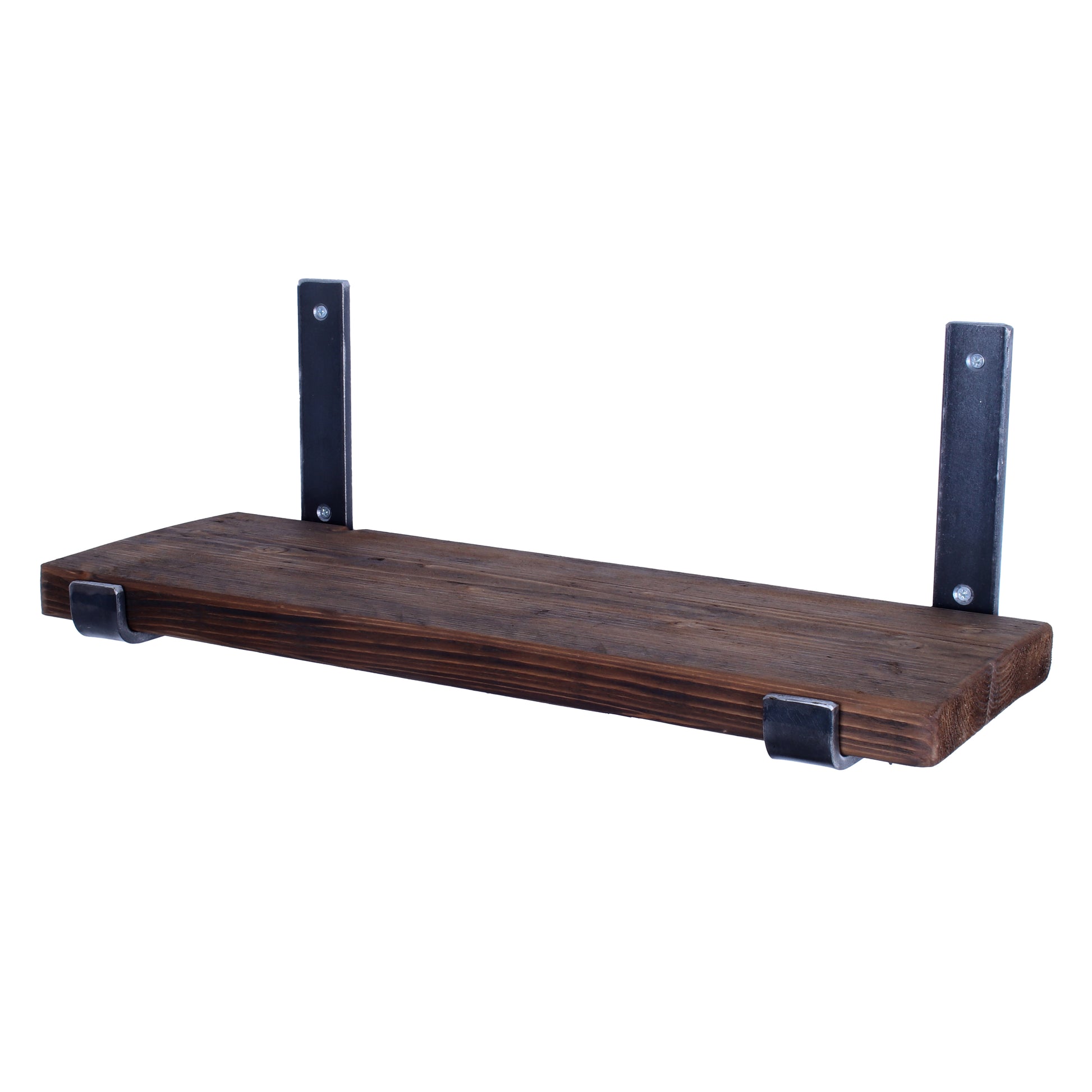 Reclaimed Scaffold Board Shelf with Up brackets Walnut
