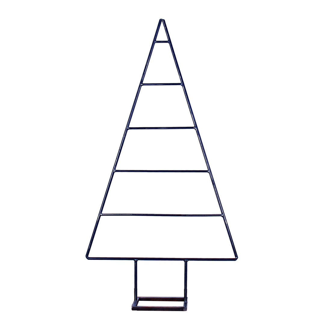 Rustic industrial large steel Christmas tree in a studio setting.