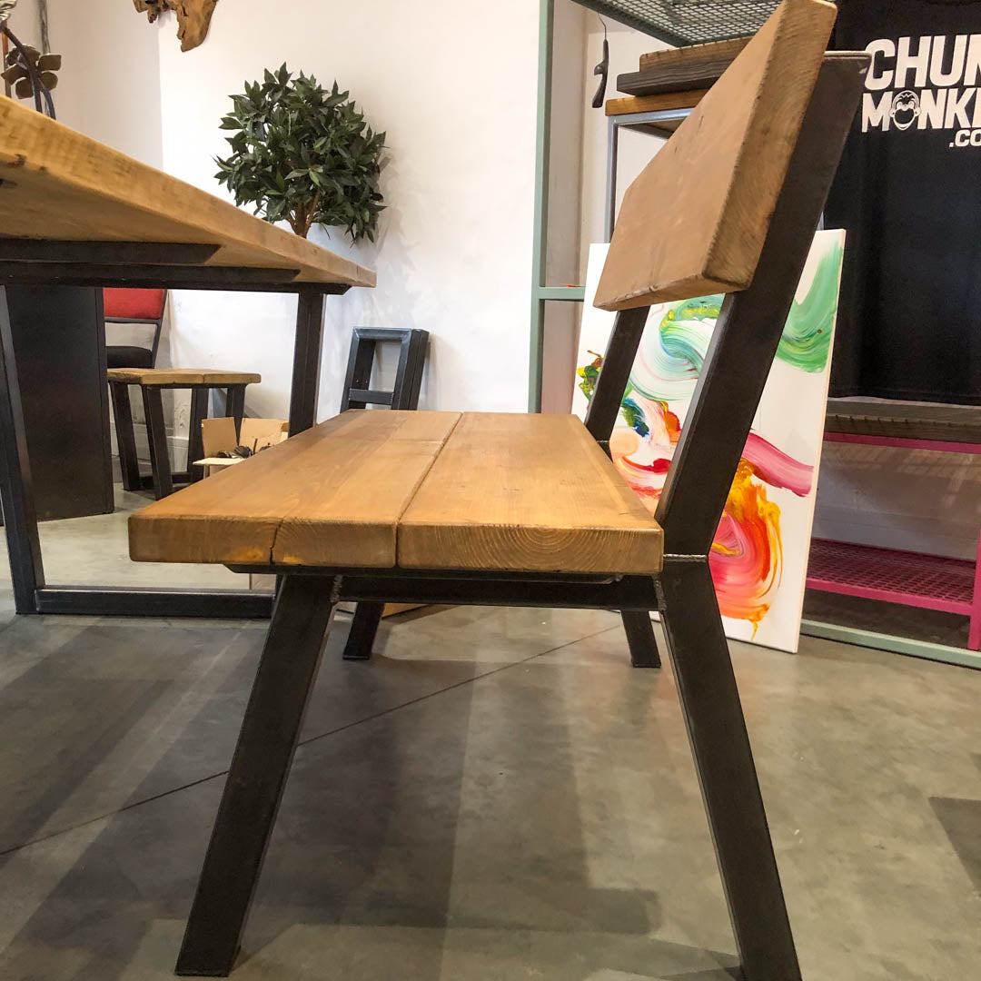 Rustic Industrial Extra Chunky Bench With Back
