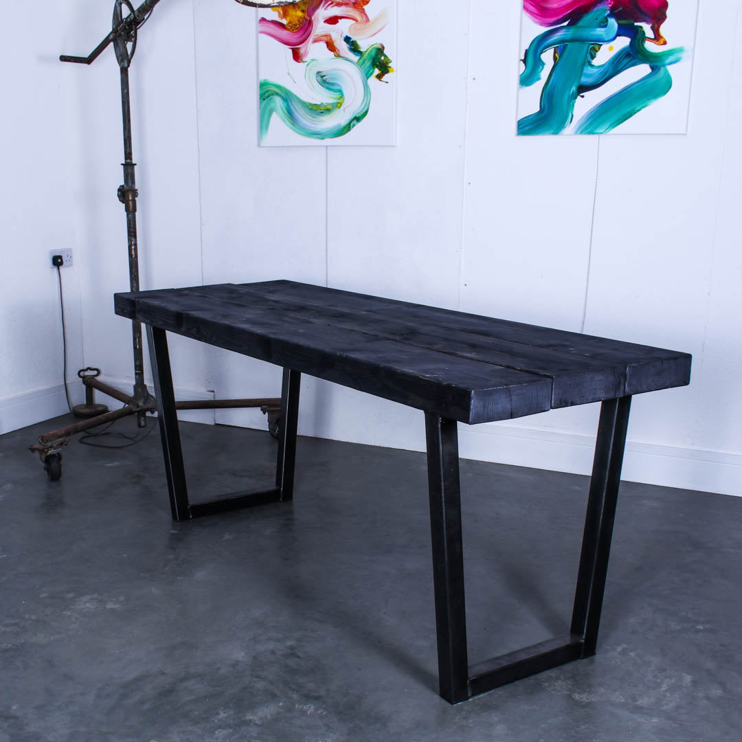 extremely chunky 3 board rustic industrial dining table chunk one 
 charcoal stain