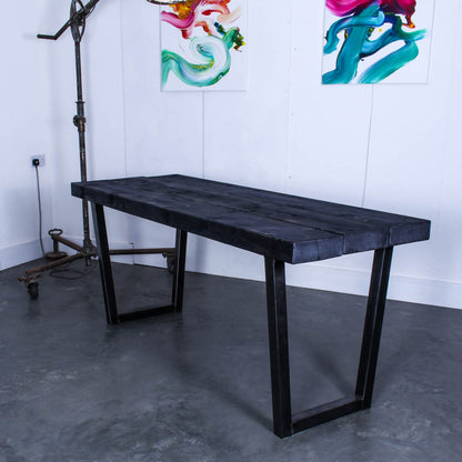 extremely chunky 3 board rustic industrial dining table chunk one 
 charcoal stain