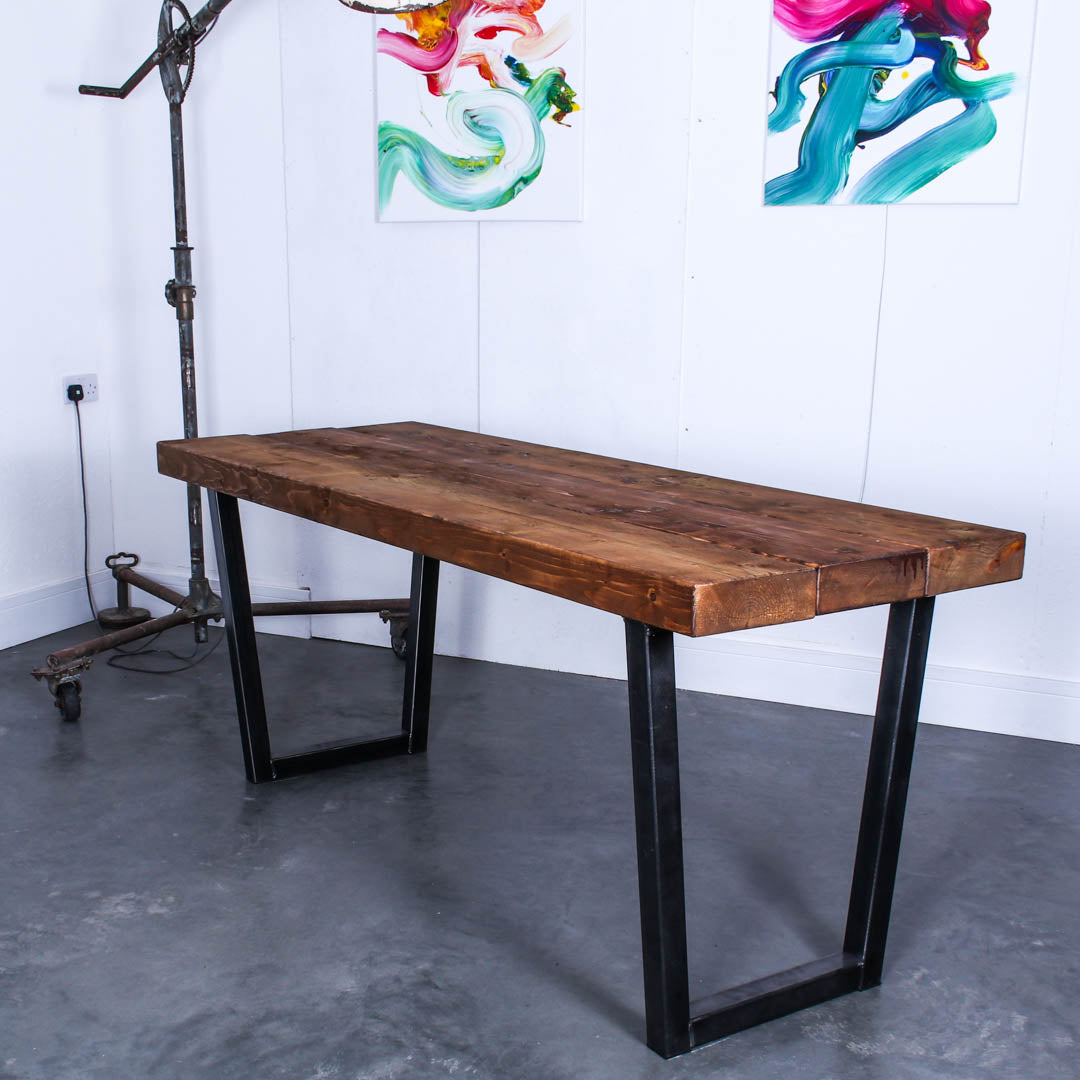 extremely chunky 3 board rustic industrial dining table chunk one walnut stain