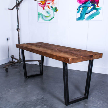 extremely chunky 3 board rustic industrial dining table chunk one walnut stain