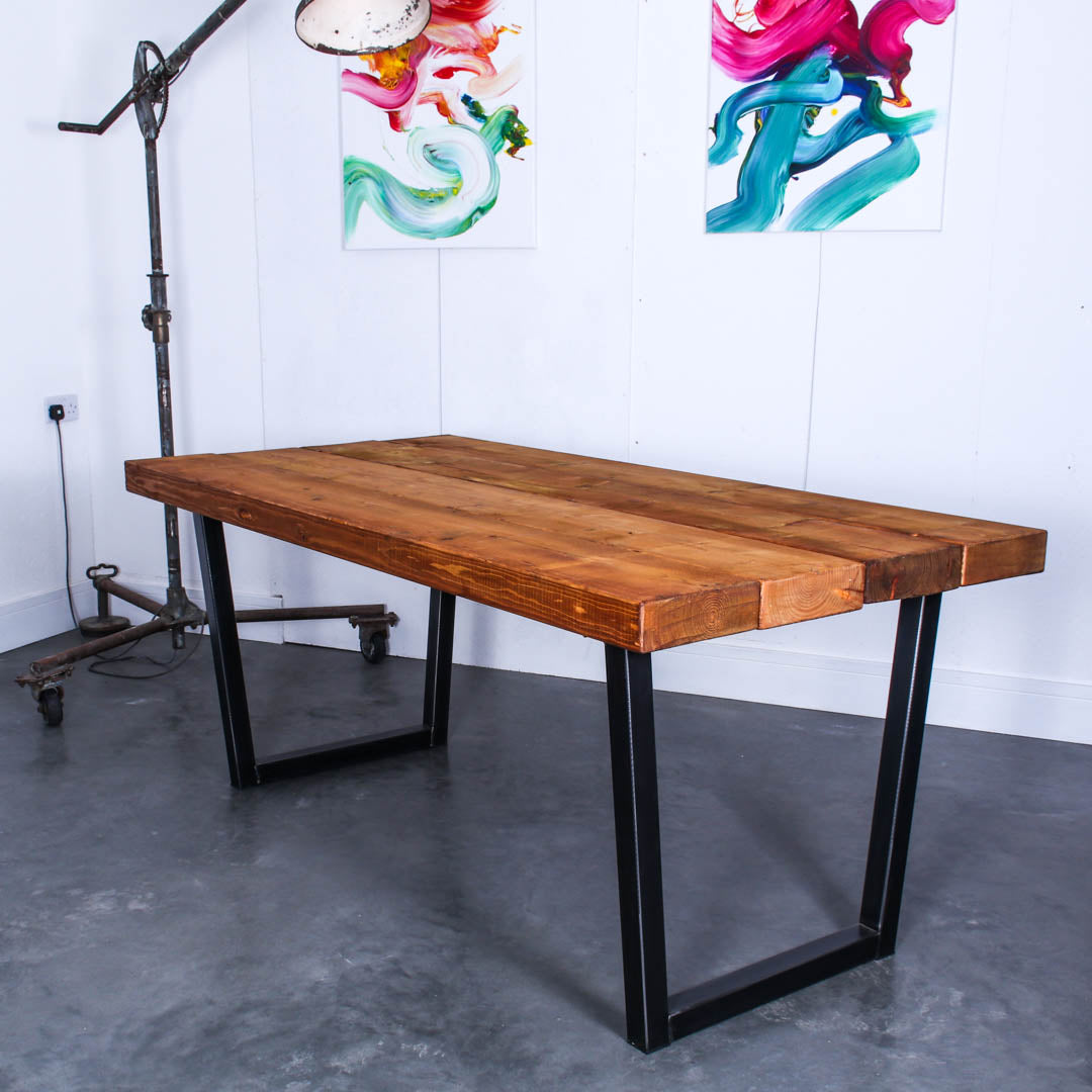 extremely chunky 4 board rustic industrial dining table chunk one light oak