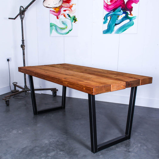 extremely chunky 4 board rustic industrial dining table chunk one light oak