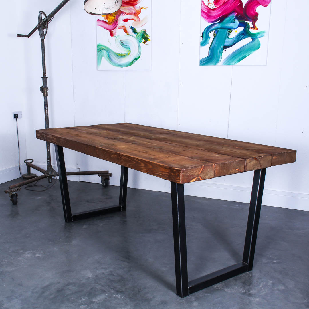 extremely chunky 4 board rustic industrial dining table chunk one walnut stain