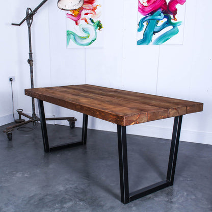 extremely chunky 4 board rustic industrial dining table chunk one walnut stain