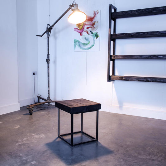extremely chunky handmade rustic industrial cube side table studio charcoal