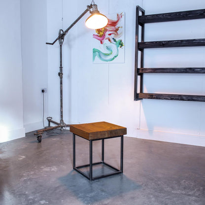 extremely chunky handmade rustic industrial cube side table studio oak 