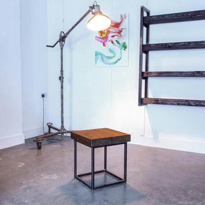extremely chunky handmade rustic industrial cube side table studio walnut
