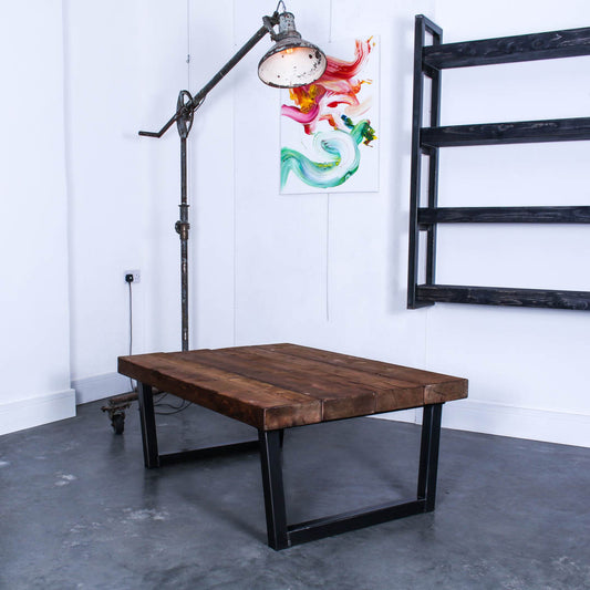 extremely chunky rustic industrial coffee table chunk 1 4 boards studio walnut