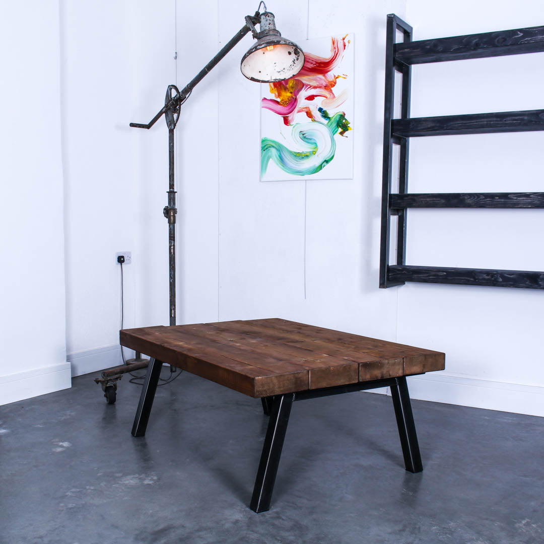 extremely chunky rustic industrial coffee table chunk 2 4 boards studio walnut