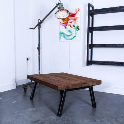 extremely chunky rustic industrial coffee table chunk 2 4 boards studio walnut