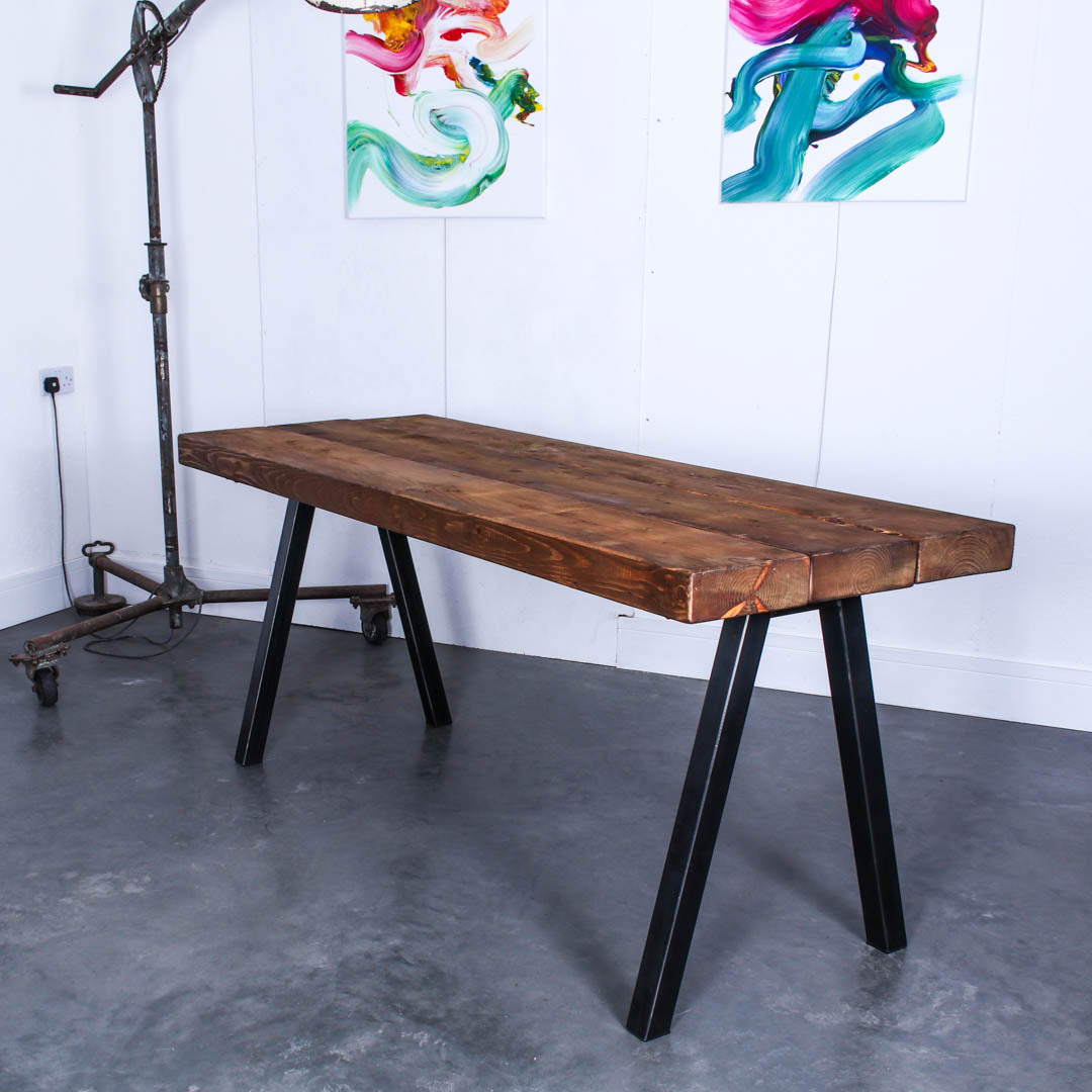 extremely chunky rustic industrial dining table chunk 2 3 boards studio walnut