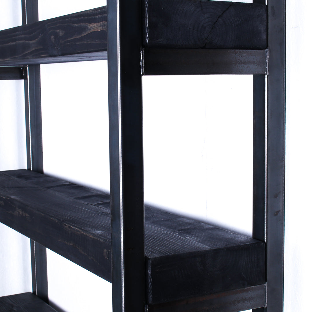 extremely chunky rustic industrial shelving unit side profile charcoal