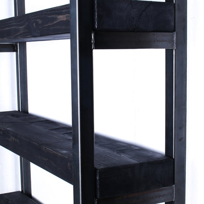 extremely chunky rustic industrial shelving unit side profile charcoal