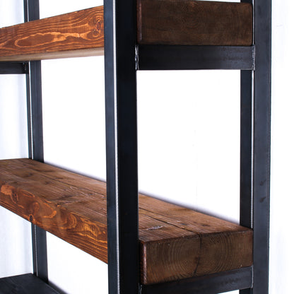 extremely chunky rustic industrial shelving unit side profile walnut