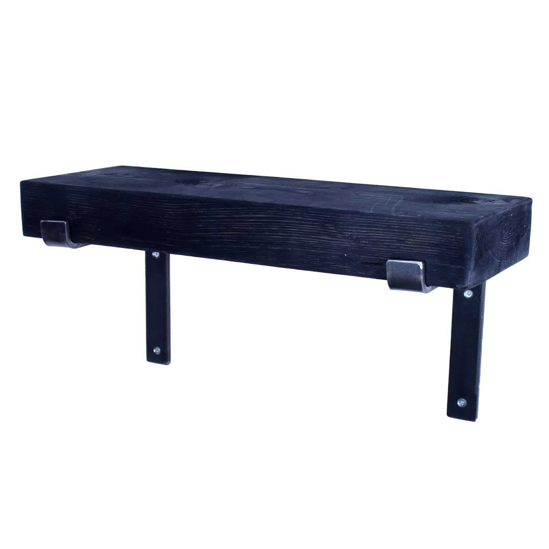 handmade extremely chunky rustic industrial shelf with down brackets charcoal